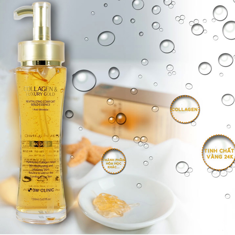 Tinh chất 3w Clinic dưỡng trắng da, chống lão hóa Collagen &amp; Luxury Gold 150ml NPP Shoptido