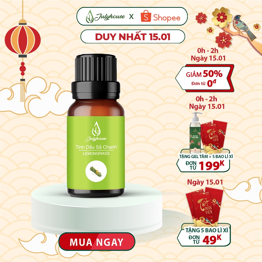 Tinh dầu sả chanh 10ml JULYHOUSE giúp xua đuổi côn trùng, khử mùi, thơm phòng