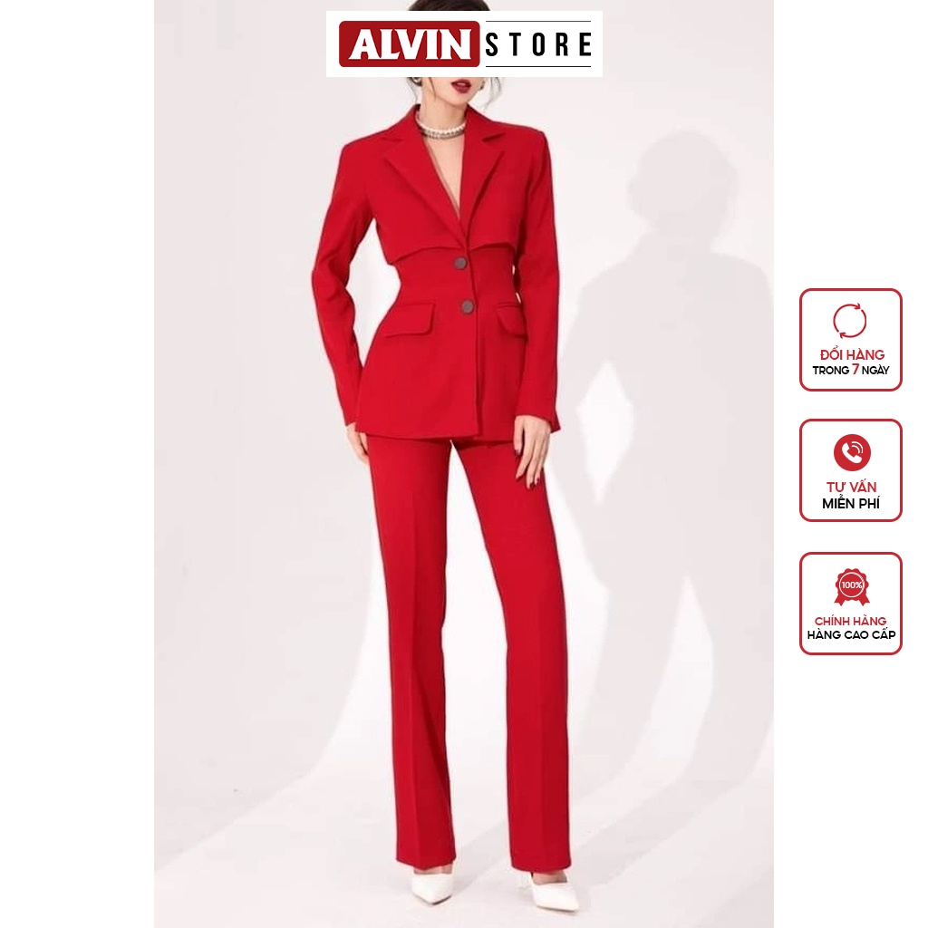 Set Bộ Vest Nữ Kiểu Áo Vest Cách Điệu Phối Quần Ống Suông Sang Trọng Alvin Store 0997