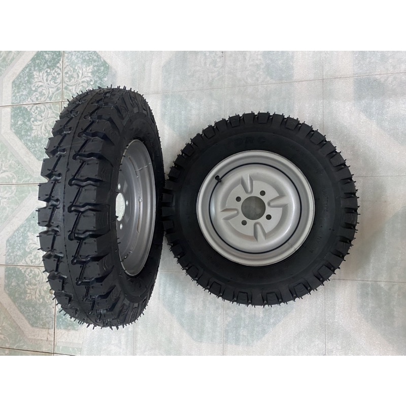 Đôi bánh xe 500-12 tim ốc lazang 7x10 bao gồm 2 lốp,2 săm,2 lazang.lốp 12pr.lazang tim lỗ đo vuông 7cm.đo chéo 10cm