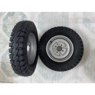 Đôi bánh xe 500-12 tim ốc lazang 7x10 bao gồm 2 lốp,2 săm,2 lazang.lốp 12pr.lazang tim lỗ đo vuông 7cm.đo chéo 10cm