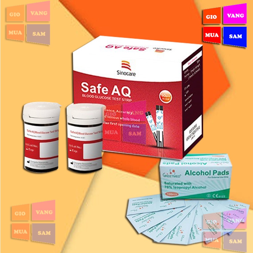 Hộp 50 que thử đường huyết Sinocare Safe AQ + Tặng 50 kim chích máu Date dài