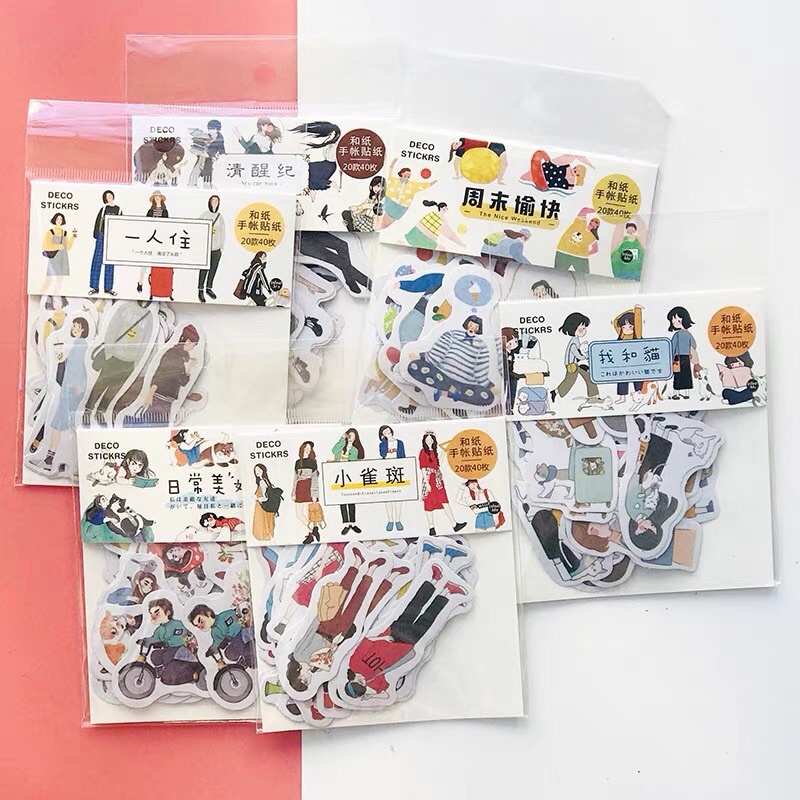 Sticker cô gái vintage trang trí sổ, bullet journal