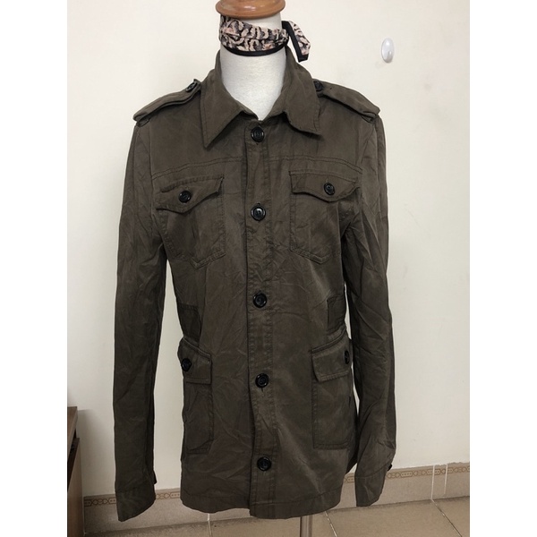 size M to L áo khoác kaki thô nữ kiểu army mơi đét độc lạ tôm dáng màu rêu đậm 2hand