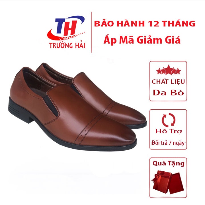 Giày nam da bò công sở Trường Hải  màu nâu  đế cao su may chắc  chắn TH82