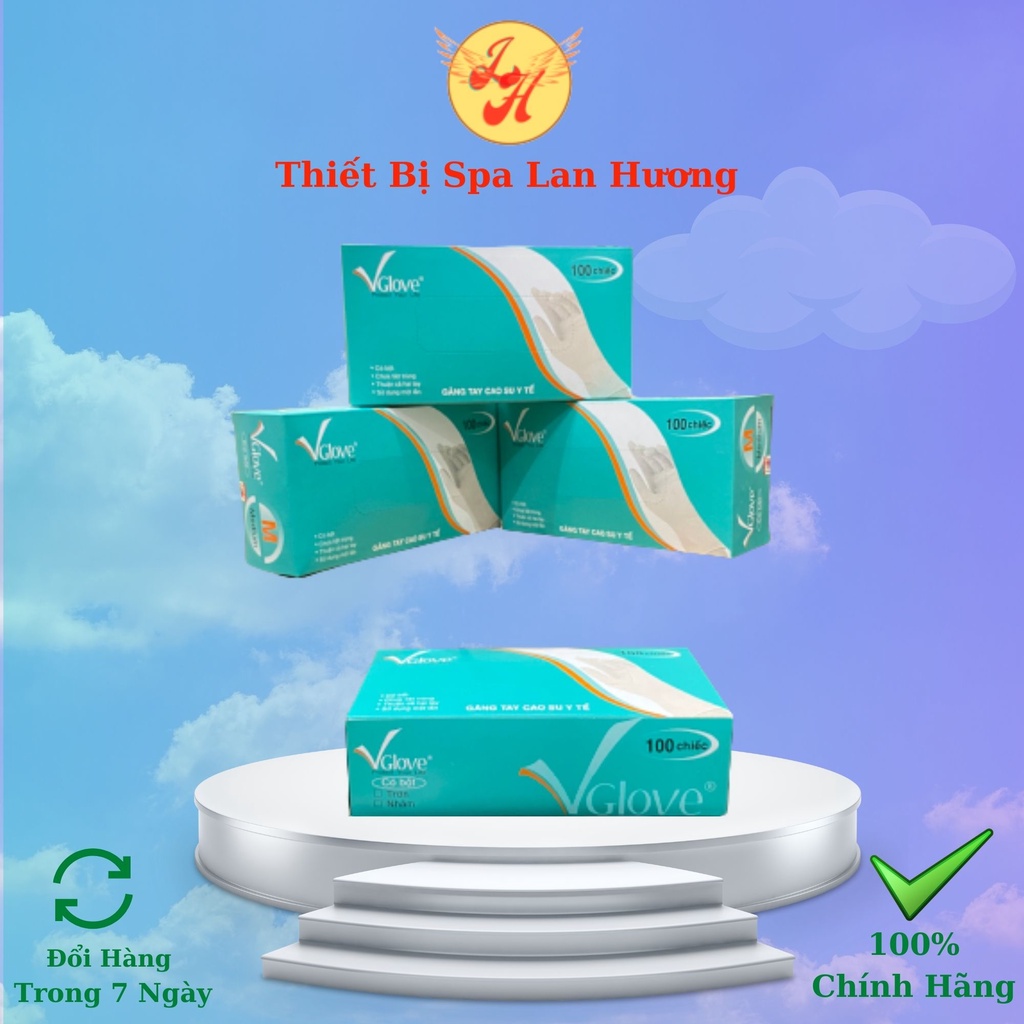 Gang tay y tế | bao tay y tế Vglove có bột và không bột hộp 100 chiếc dùng trong y tế, spa, tmv