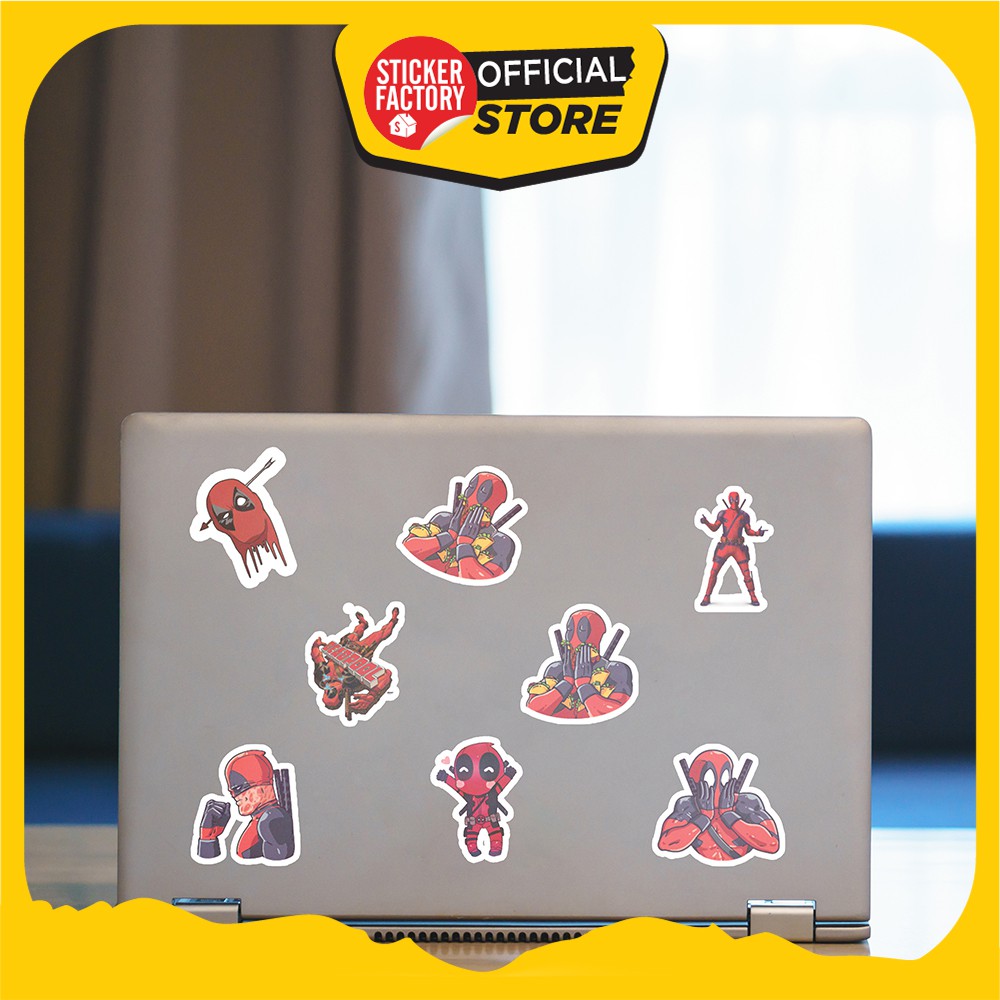 Hộp set 30 sticker decal hình dán nón bảo hiểm , laptop, xe máy, ô tô STICKER FACTORY - Deadpool