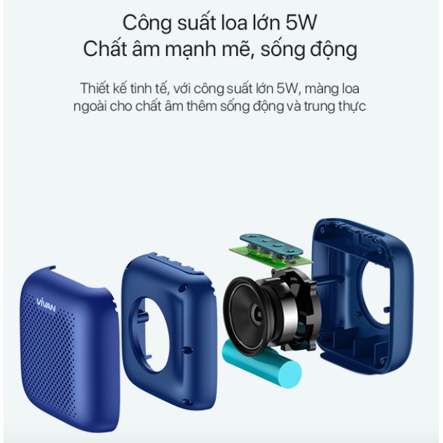 Loa TWS Bluetooth 5.0 VIVAN Chống Nước IPX5 Công suất 5W 1800mAh Playtime đến 10H -VS1-BH 1 năm 1 đổi 1 CHÍNH HÃNG