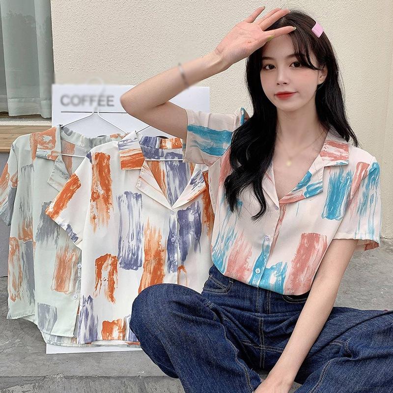 Áo Kiểu Chất Chiffon Hoạ Tiết In Thiết Kế Đơn Giản Cho Nữ