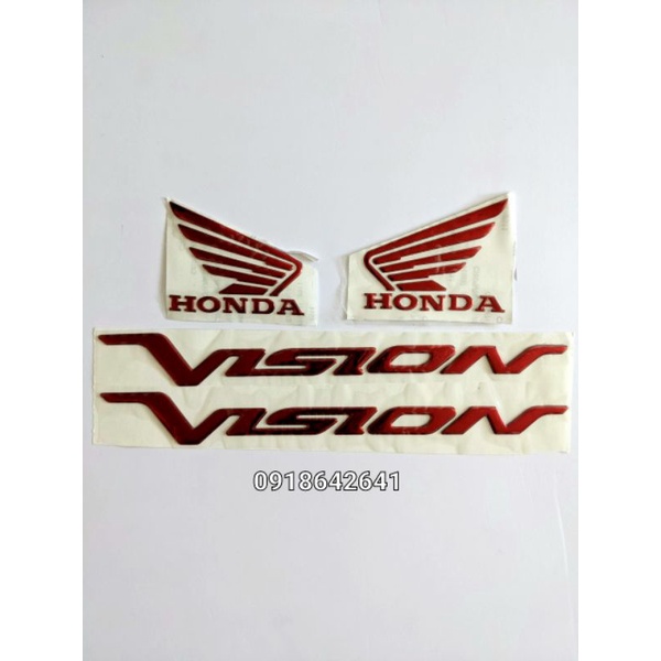 Combo tem chữ Vision đời đầu chữ to đi kèm cánh chim Honda nhựa dẻo