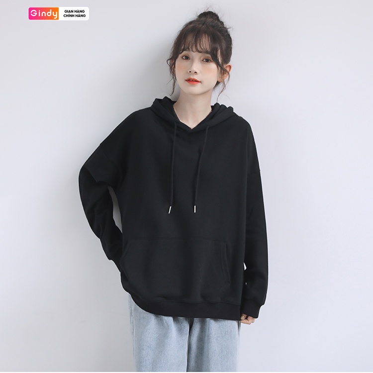 Áo mũ hoodie sweater nỉ bông trơn form vừa dài tay GINDY màu trắng và đen chất nỉ thời trang thu đông ấm áp A12113 | BigBuy360 - bigbuy360.vn