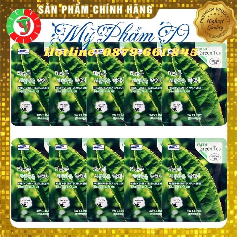 30 Mặt nạ giấy dưỡng da làm trắng và cấp ẩm chăm sóc da thiên nhiên trà xanh 3W Clinic Fresh Green Tea Mask Sheet