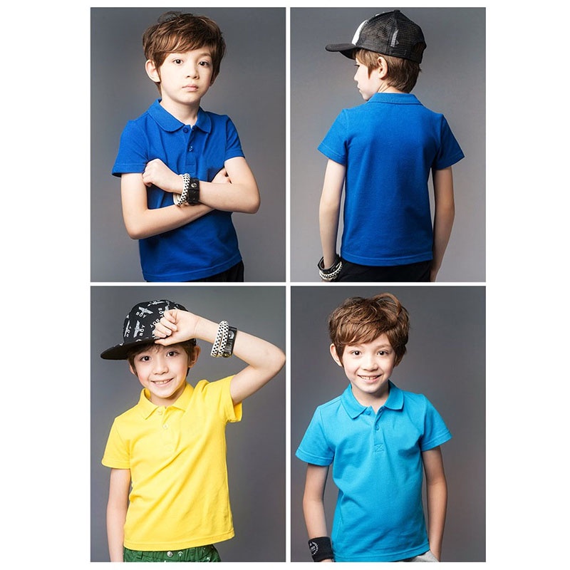2-8 Tuổi Bé Trai Áo Thun Polo Màu Trơn