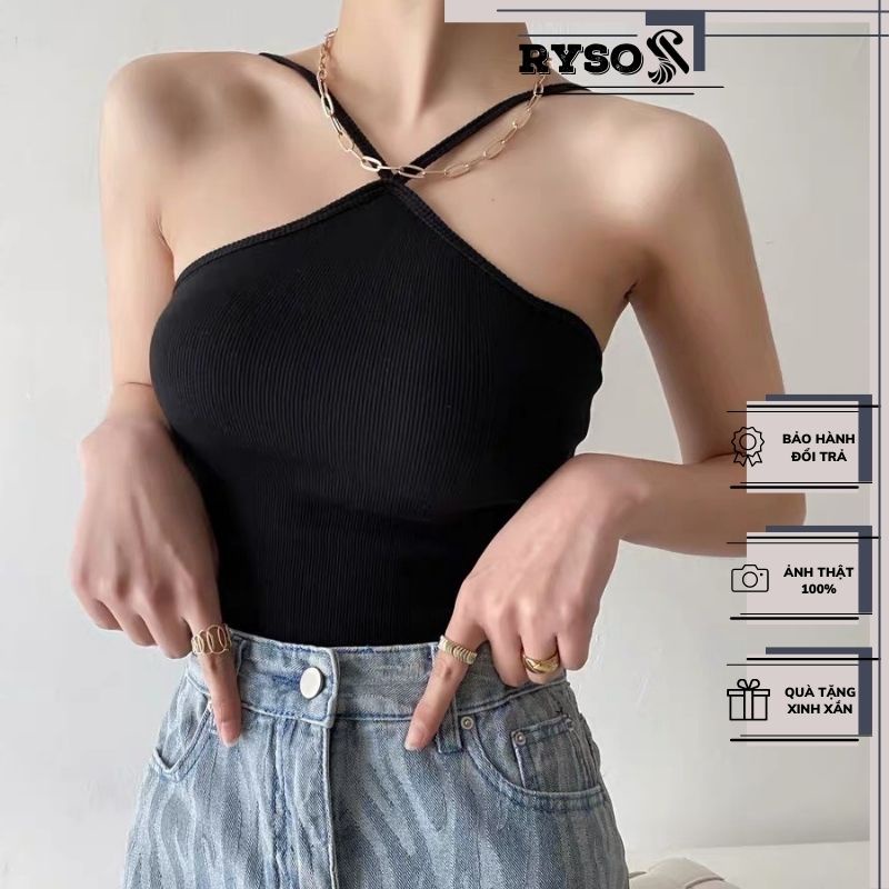 Áo croptop kiểu cổ yếm, Áo dây Đắp Chéo, Yếm 2 dây chéo Mảnh nữ Thun Gân
