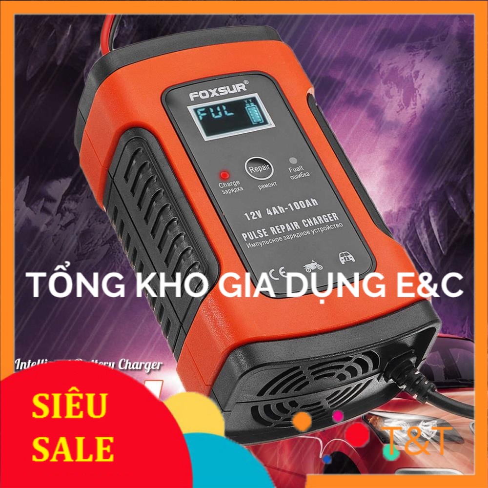 Sạc bình acquy 12V 3Ah-100Ah FOXSUR có khử sunfat chống ngược cực