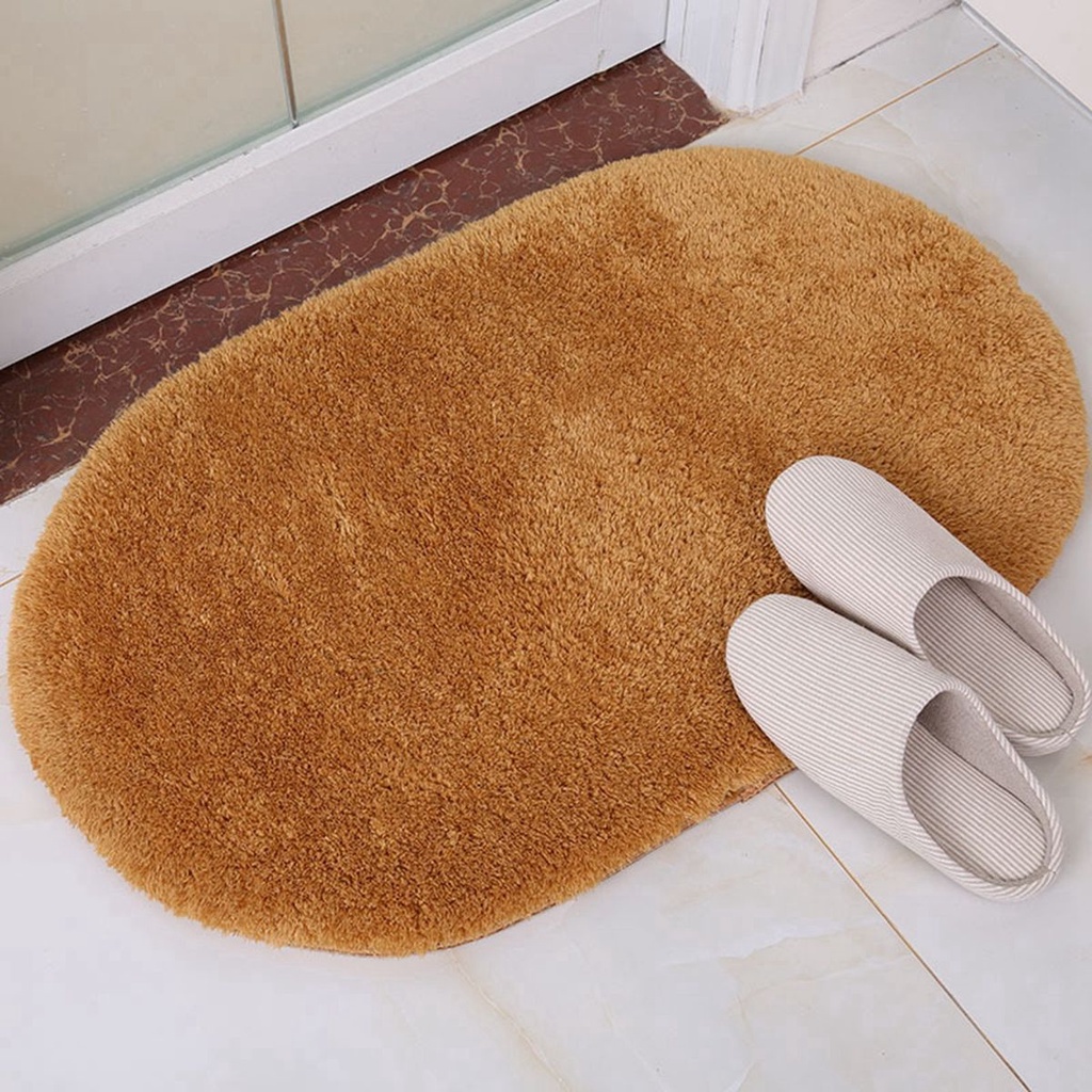 YIYU Thảm lót cửa chùi chân lông cừu chống trượt thấm hút nước nhiều màu sắc hình bầu dục 40*60cm