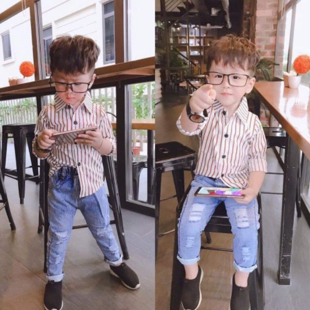 Áo sơ mi cho bé trai 8-30kg ,mẫu kẻ cho bé