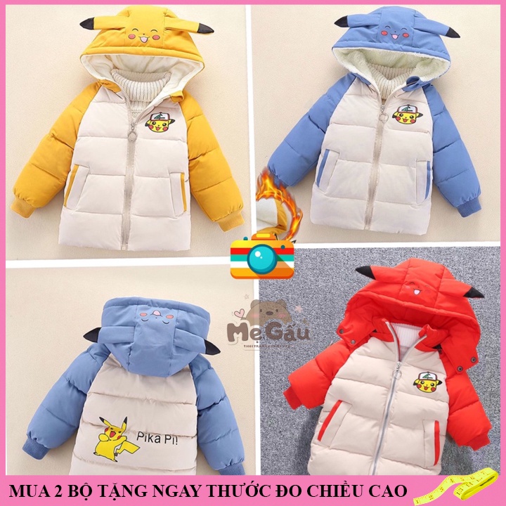 Áo khoác bé gái 14-45kg, áo phao cho bé 4-14 tuổi mẫu PIKACHU cực kì dày dặn, hàng may kĩ.KPIKA2