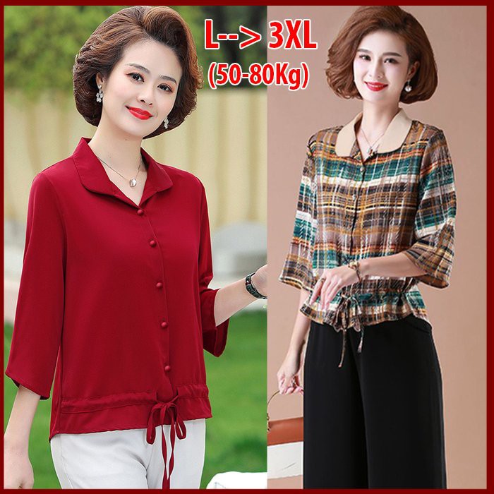 Sang Chảnh 45-80KG - Áo Trung Niên Nữ Cao Cấp Tay Lỡ Cổ Bẻ Nhiều Size  3A07 3A15 3A16 3A13