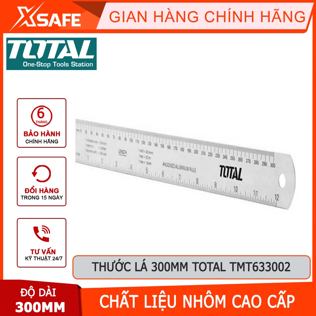 Thước đo TOTAL TMT633002 Thước lá dài 30cm, rộng 3cm, nhôm anodized chịu lực, chịu nhiệt tốt - Chính hãng