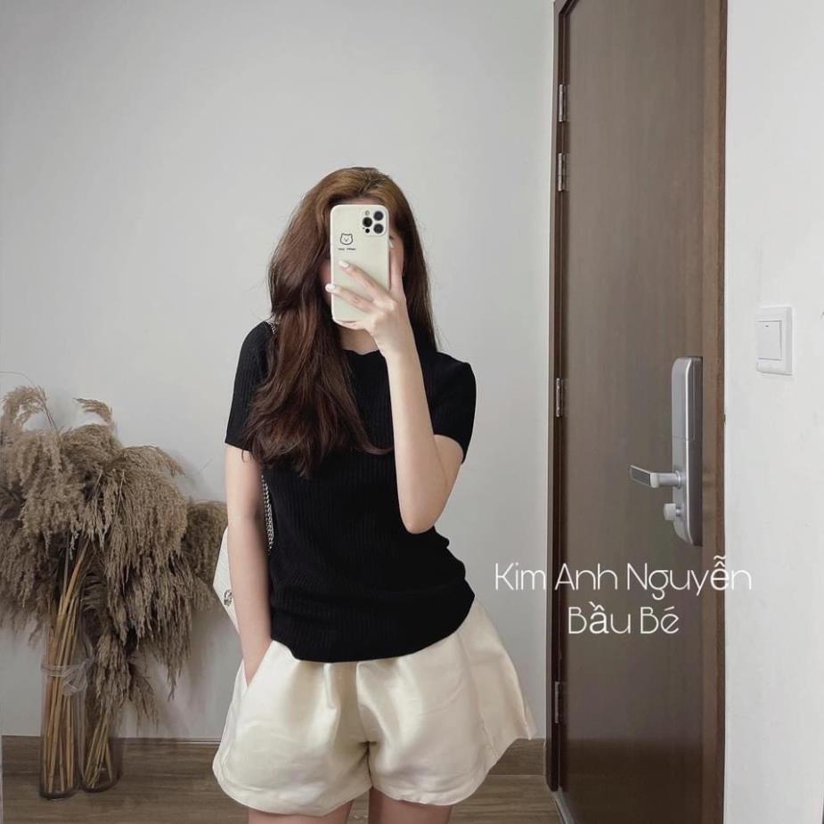 Áo Len Cộc Tay Cổ Tròn Dáng Basic, Áo Len Dệt Kim Quảng Châu Loại 1