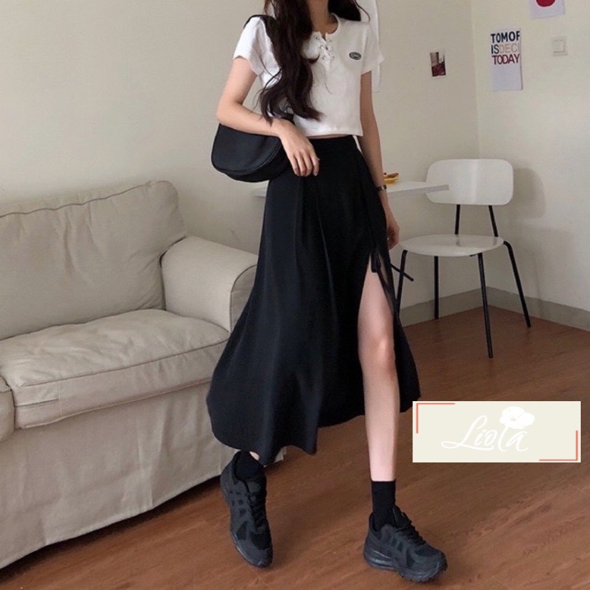 Chân váy đen dài xẻ tà cá tính _ chân váy dài midi đen xoè cá tính phong cách bohee sản phẩm thiết kế của LIOLA