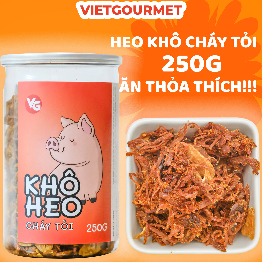 Heo khô cháy tỏi 250g VIETGOURMET, Thịt lợn khô cháy tỏi vị thơm dai cay, Ăn vặt Hà Nội an toàn vệ sinh ẢNH THẬT