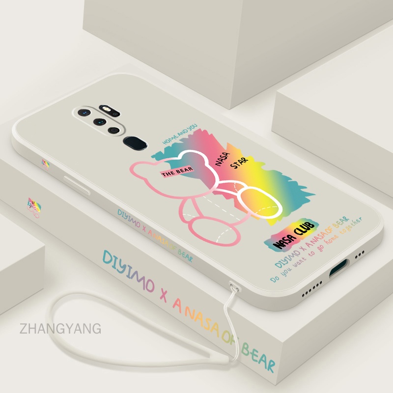 Ốp Điện Thoại silicone TPU Thẳng Họa Tiết Gấu Kèm Dây Đeo Cho oppo a9 2020 a5 2020