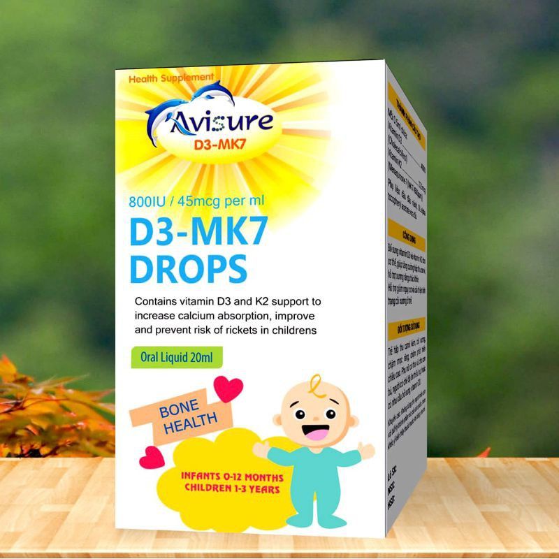 Avisure D3 - MK7 DROPS - D3MK7 - Bổ sung D3 và K2 tăng hấp thu canxi, giúp trẻ ngủ ngon, cao lớn hơn