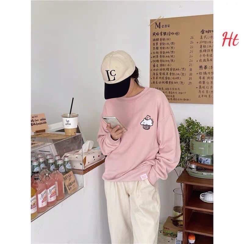 Áo nỉ bo gấu kem tay ngực HT11