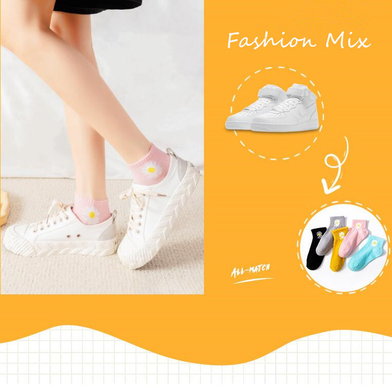 1 Đôi Vớ In Hình Hoa Cúc Kiểu Hàn Quốc Cho Nữ