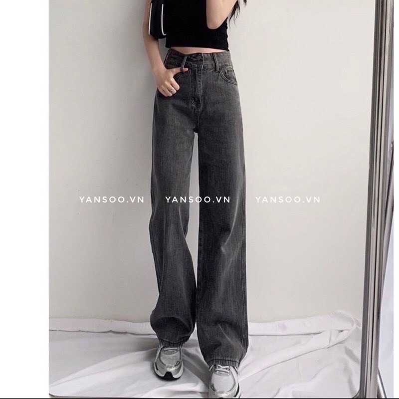 Quần jean ống rộng, quần jeans khói cạp 2 cúc | BigBuy360 - bigbuy360.vn