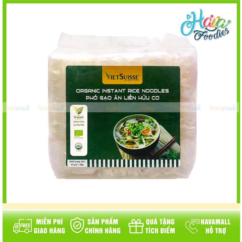 [HÀNG CHÍNH HÃNG] Phở Gạo Ăn Liền Hữu Cơ VietSuisse 15 Gói x 60gr – Organic Instant Rice Noodles