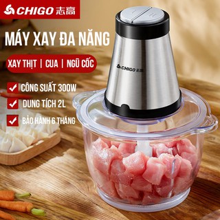 Máy Xay Thịt Chigo 2 Lưỡi Kép Cối Thủy Tinh / Inox, Xay Tỏi Ớt, Xay Đá Công Suất 300W