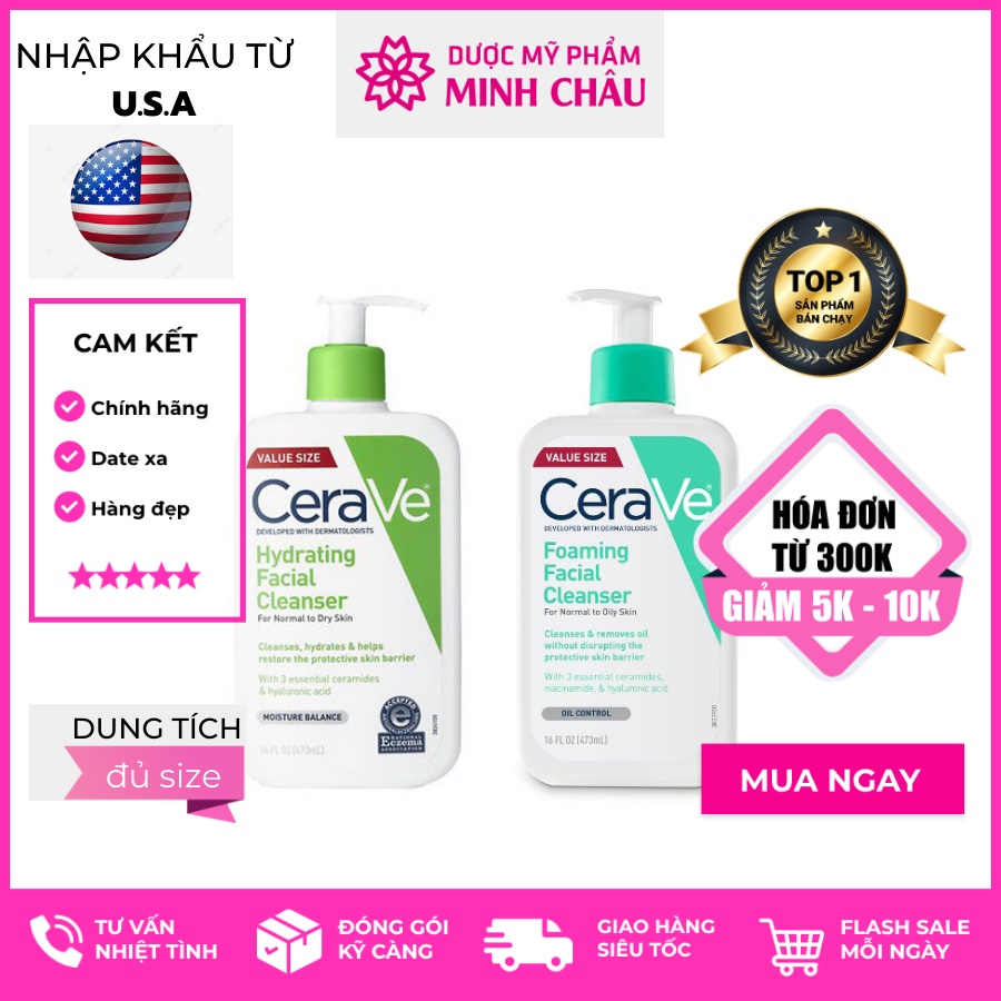 [Auth- Full Bill]sữa rửa mặt  Cerave cleanser 473ml