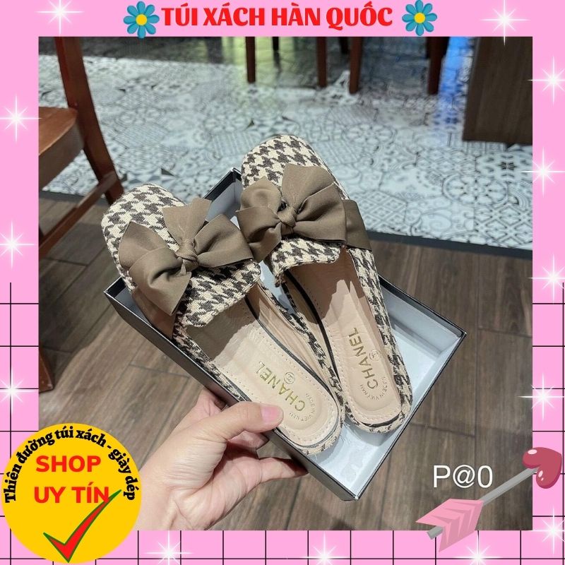 Sục Nữ ♥️FREESHIP♥️ Dép Sục Nữ Kẻ Dạ Mềm Đính Nơ Vải Siêu Xinh TXHQ 99