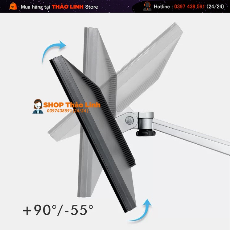 Giá Treo Màn Hình  24 - 27 - 32 Inch - Kèm Tay Treo Đỡ Laptop 10 - 15.6 Inch -  Hợp Kim Nhôm Cao Cấp  - Model OA-7X