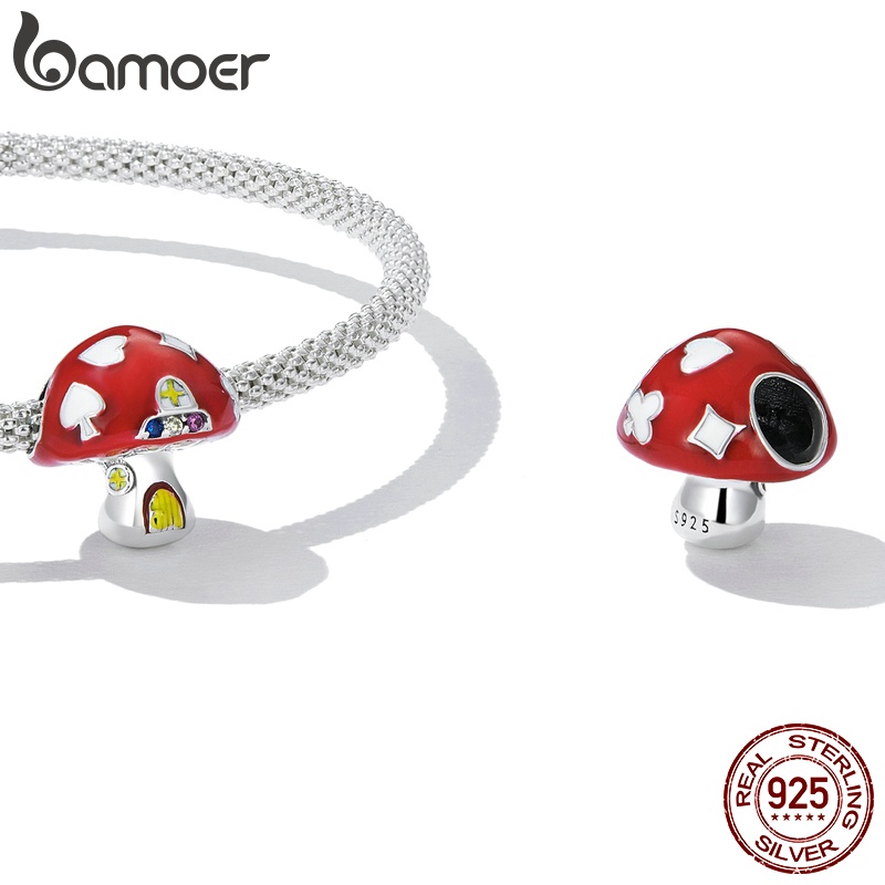 Mặt phụ kiện Bamoer bạc 925 hình ngôi nhà nấm đính đá zircon nhiều màu độc đáo cho nữ