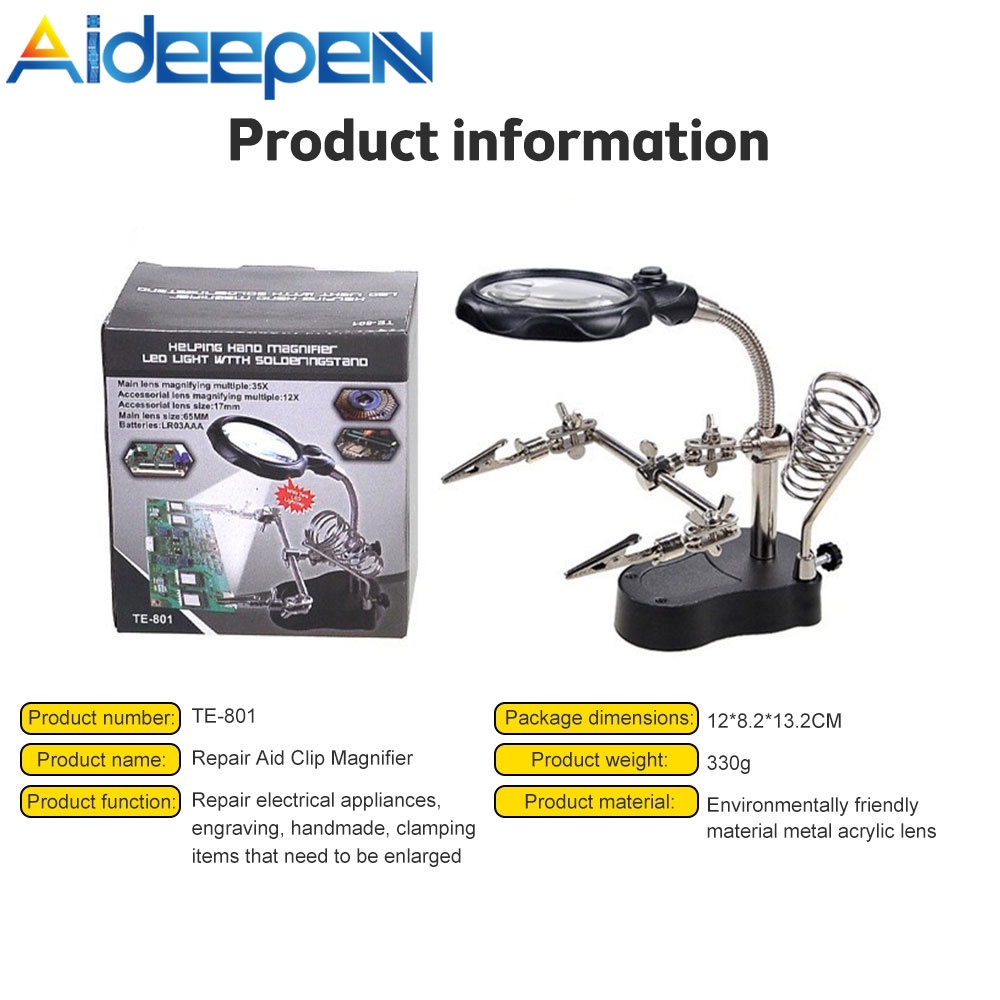 Kính lúp ADIEEPEN phóng đại 2.5-5X có đèn LED xem được 360 độ hỗ trợ sửa chữa DIY chất lượng cao kẹp sắt tiện lợi