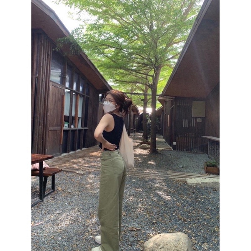 Quần kaki jean xanh rêu ống rộng,dáng suông phong cách Ulzzang hàn quốc nặng động trẻ trung-Minxy shop