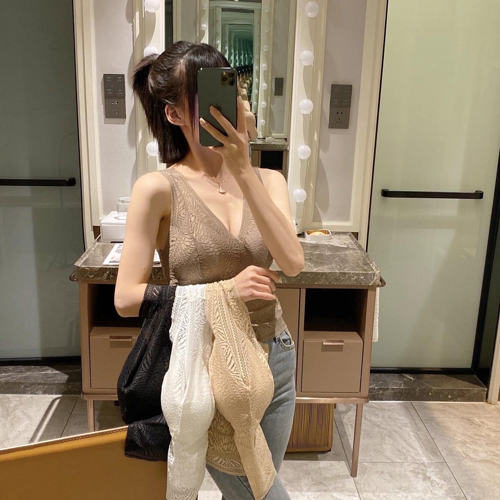 Áo lót nữ bra ren kèm đệm dáng dài nâng ngực tao khe mặc trong vest hàng Quảng Châu cao cấp