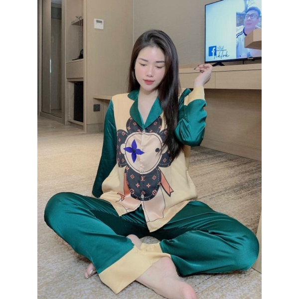 Bộ pizama  tay dài quần dài Satin loại 1, Hoạt hình size 40-54kg chất mát, không thô cứng, loại vải satin 1