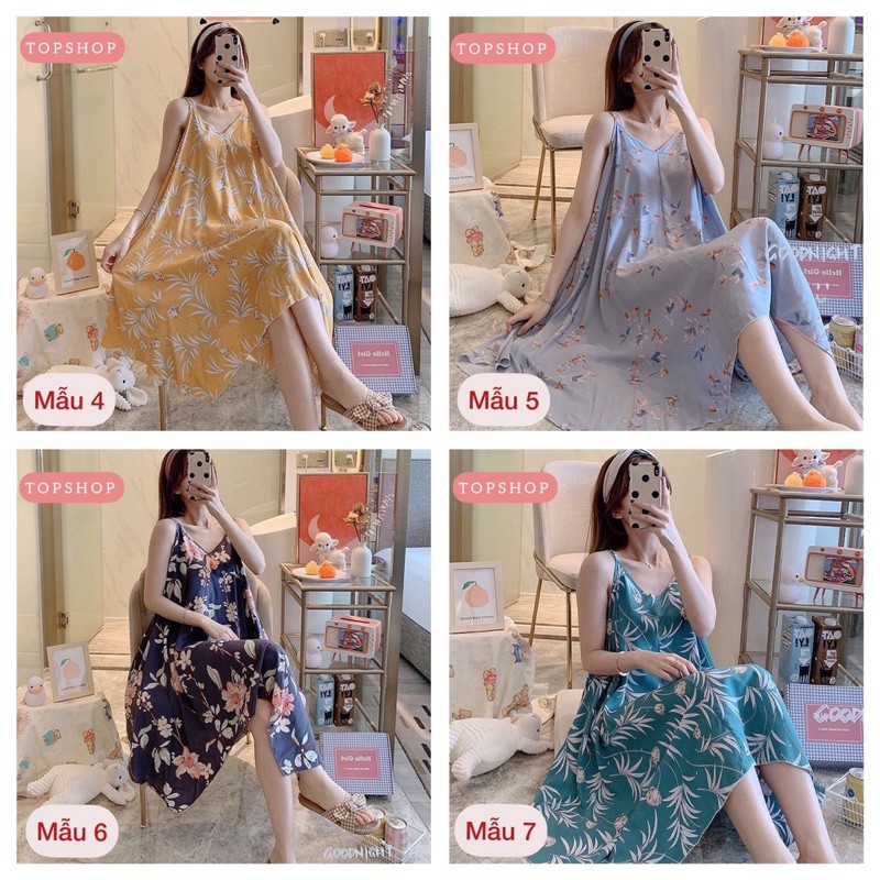 Váy ngủ Cotton lụa - lanh Quảng Châu hai dây giạ tiết trẻ trung, thời trang | BigBuy360 - bigbuy360.vn