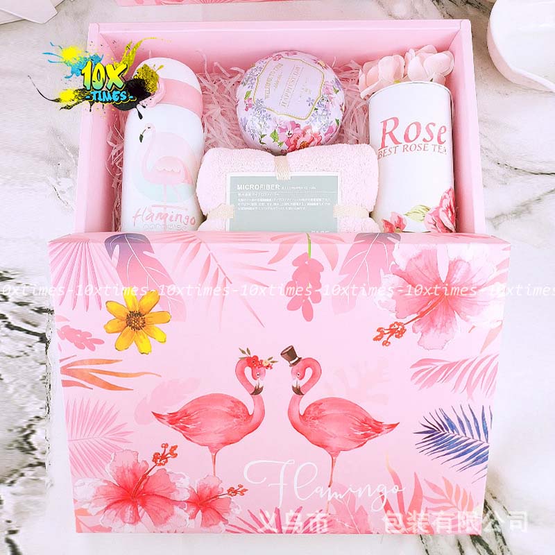 Set hộp 30cm túi giấy đựng quà Flamingo tặng sinh nhật bạn gái bạn trai đối tác, valentine, ngày lễ có quai 10xtimes