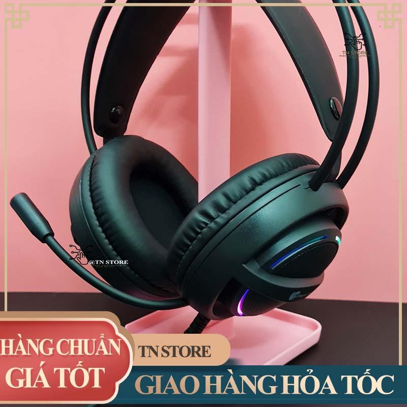 Tai nghe máy tính gaming chụp tai có mic giả rẻ màu đen LED tự đổi màu có dây TN Store TNXL