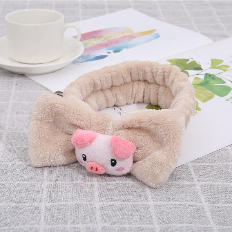 Băng Đô Turban Hình Nơ Kèm Con Heo Lợn Pig Vải Bông Nhung Dày Dặn Siêu Mềm Mướt Cute !