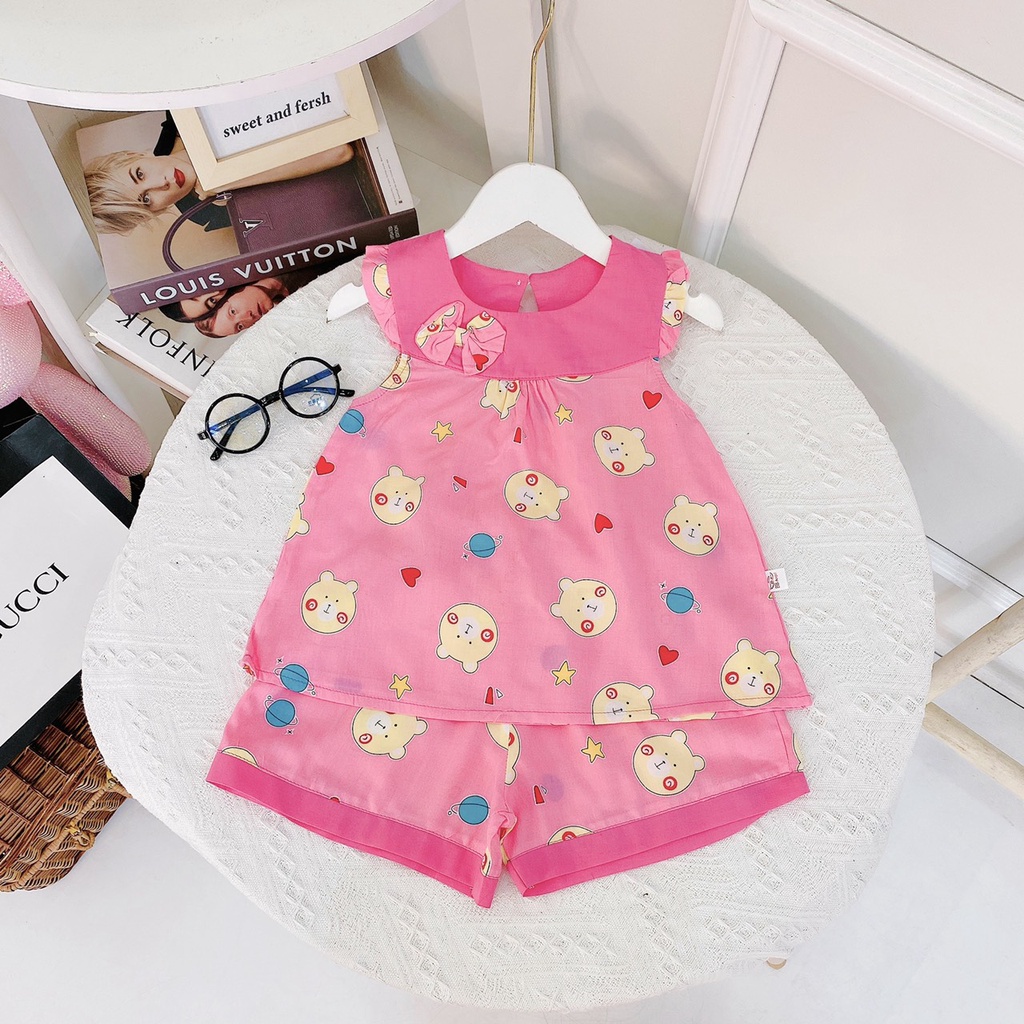 Bộ lanh lụa bé gái  Mềm mịn ít nhăn - Lanh Thái dáng baby doll