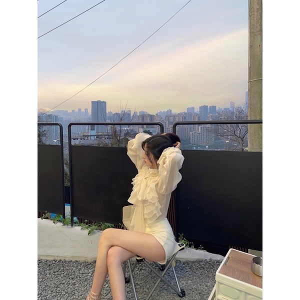 SET ÁO SƠ MI TAY BÈO + QUẦN SHORT NỮ ULZZANG