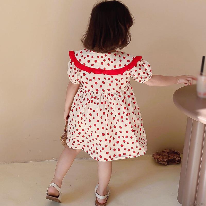 Đầm tay phồng họa tiết chấm bi phong cách Hàn Quốc thời trang xinh xắn cho bé gái