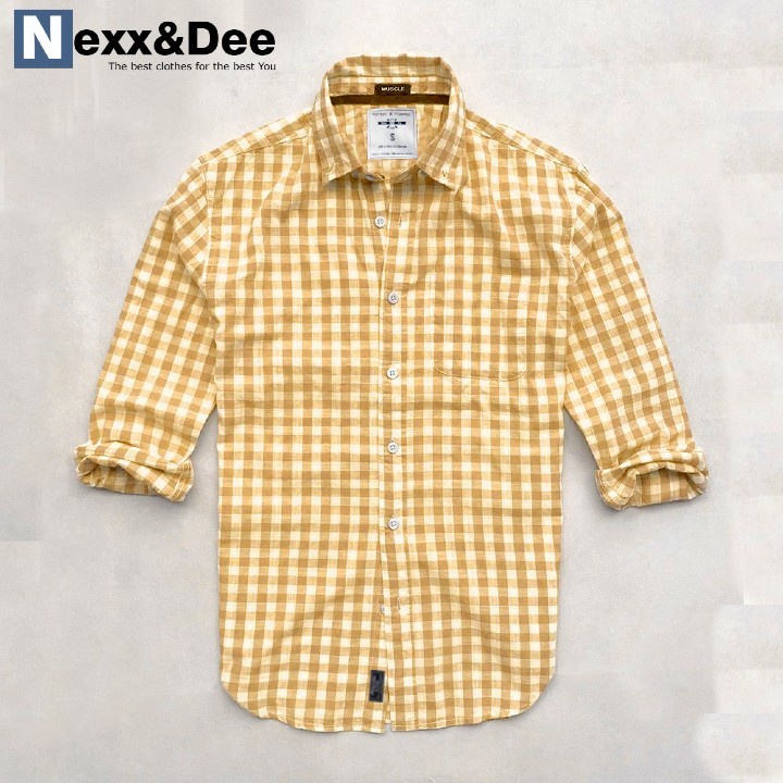 Áo sơ mi caro nam Nexx&amp;Dee tay dài kẻ sọc vải oxford lưới thoáng mát công sở NS03